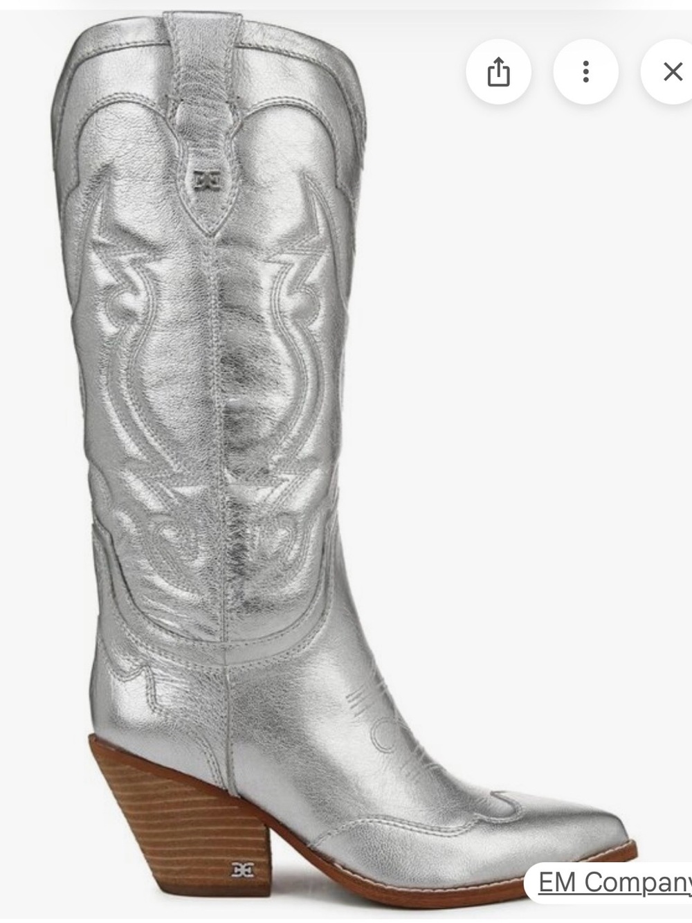 Sam Edelman Silver Metallic Western Mid-Calf Boot with Stacked Heel